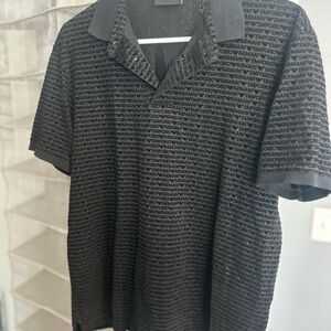 Emporio Armani Black Patterned Polo Shirt